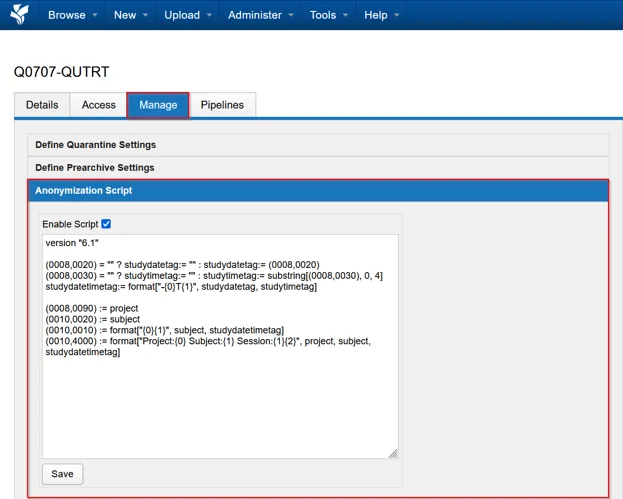 Project anonymiser script in XNAT