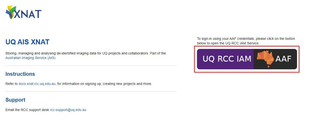 XNAT AAF login page